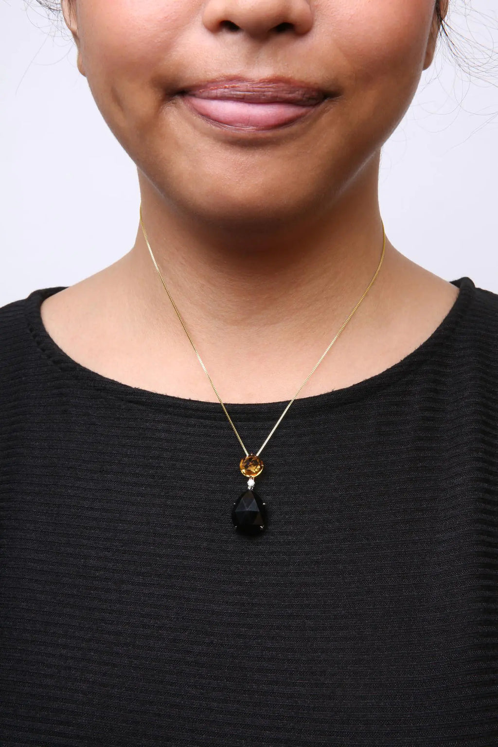 Style Loft Collection 18K White and Yellow Gold Diamond Accent and Round Yellow Citrine and Pear Cut Black Onyx Dangle Drop 18" Pendant Necklace (G-H Color, SI1-SI2 Clarity)