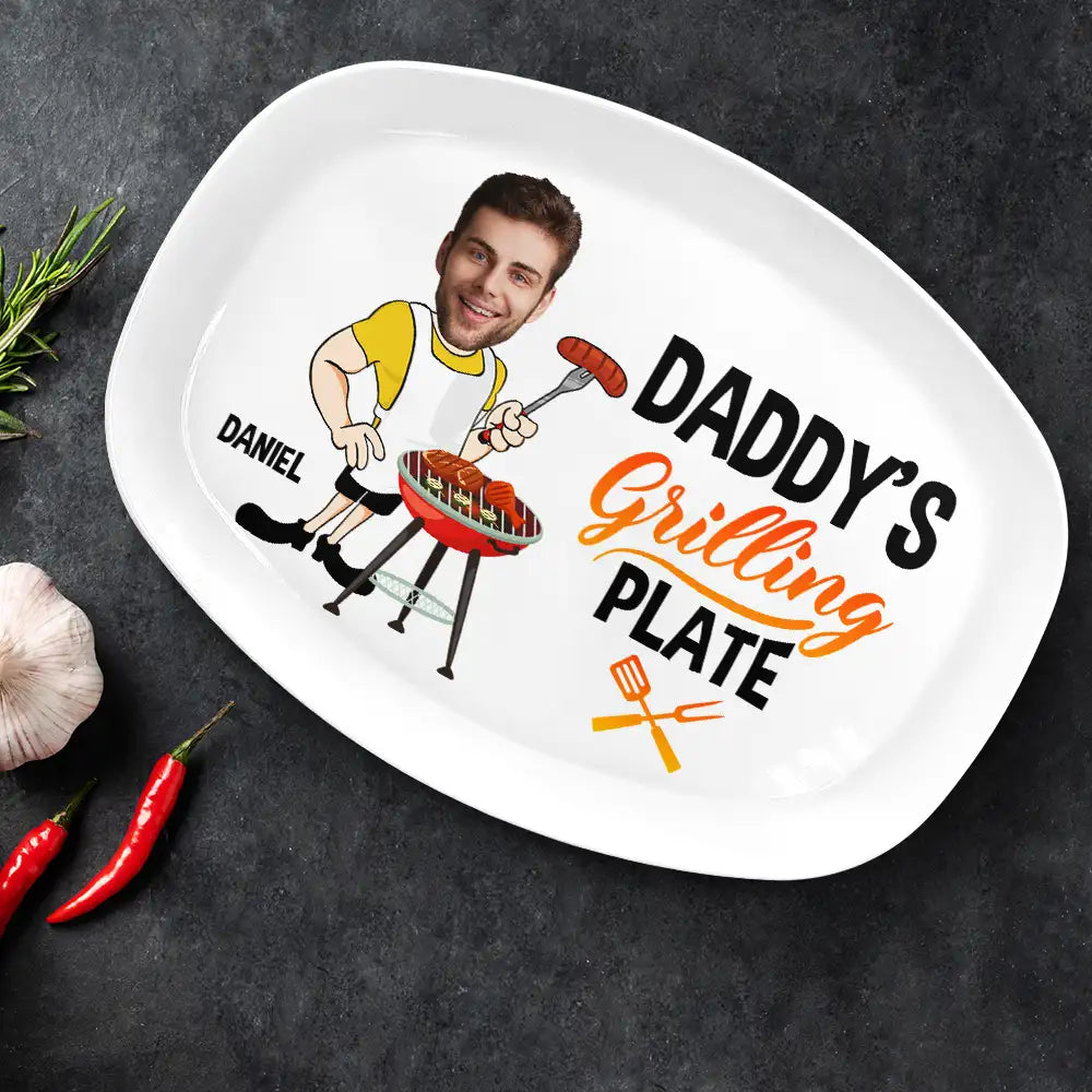 Custom Photo Daddy's Grilling Plate - Personalized Platter - Father's Day Gifts for Dad, Husband, Papa, Grandpa, Daddy