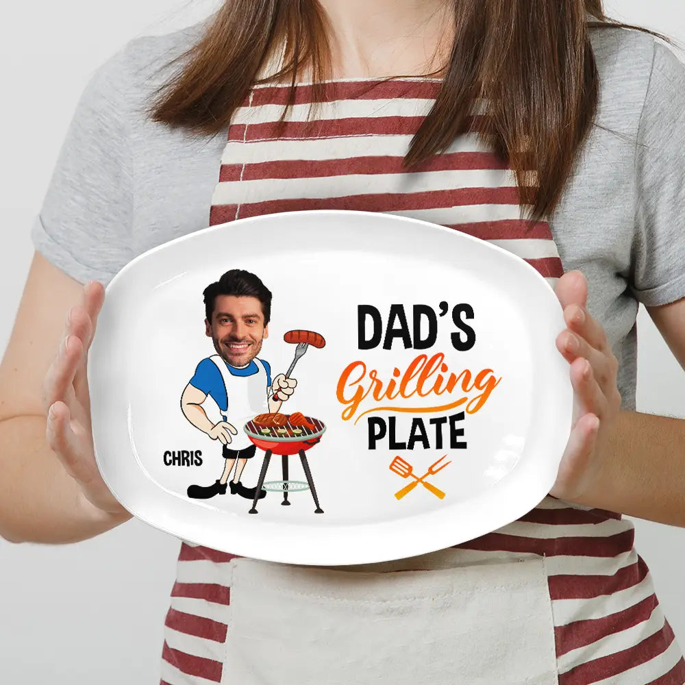 Custom Photo Daddy's Grilling Plate - Personalized Platter - Father's Day Gifts for Dad, Husband, Papa, Grandpa, Daddy