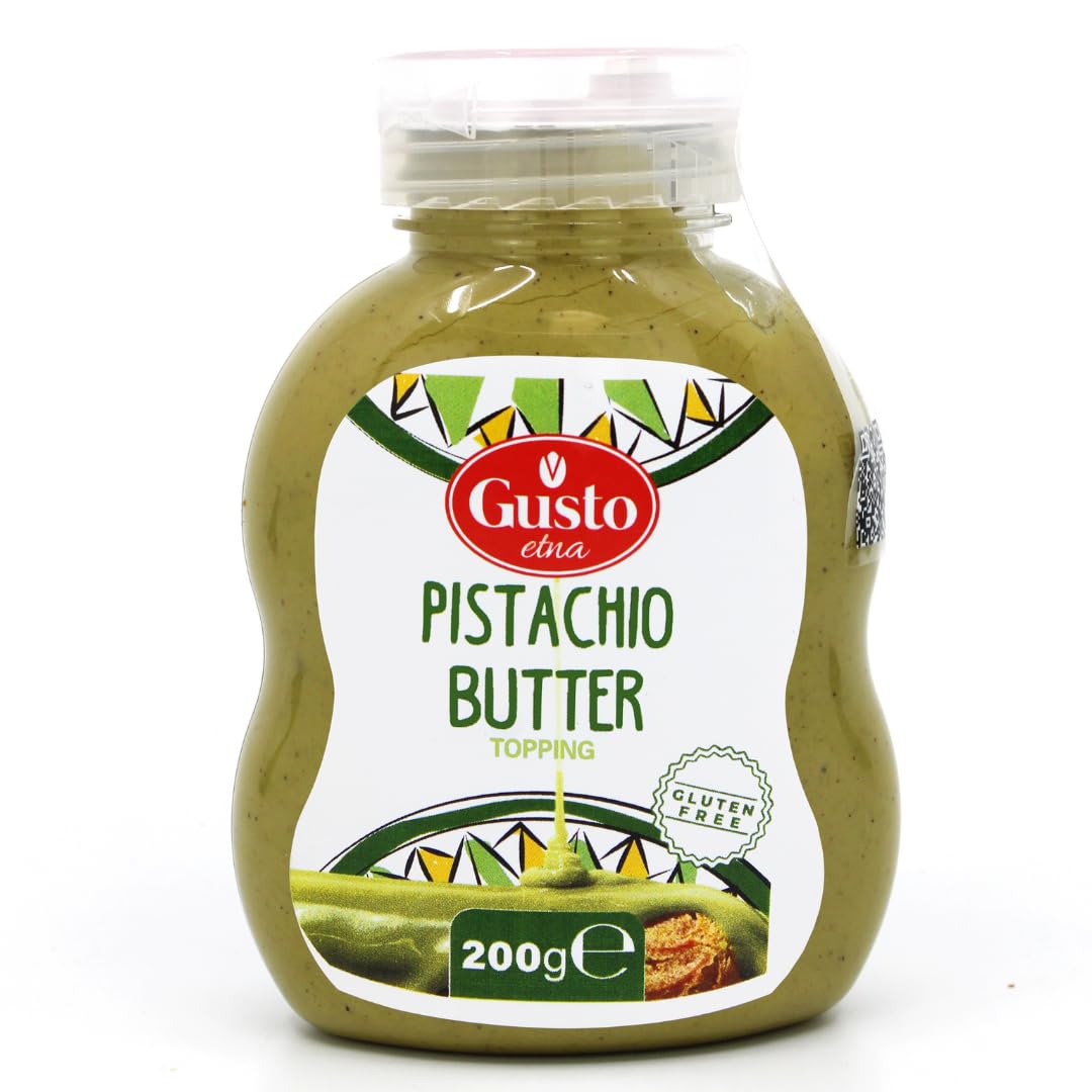 Gusto Etna Pistachio Butter Squeeze Bottle 200g (7.05 oz) – 20% Pistachios, Italian Pistachio Cream Spread for Desserts &amp;amp; Viral Dubai Strawberry Cup
