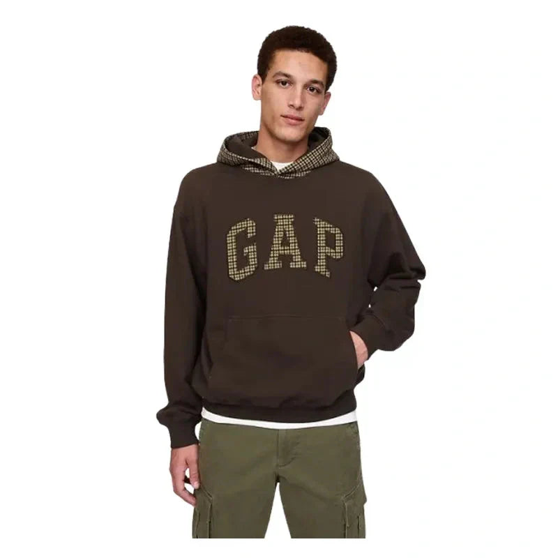 Gap Houndstooth Logo Dark Brown Hoodie