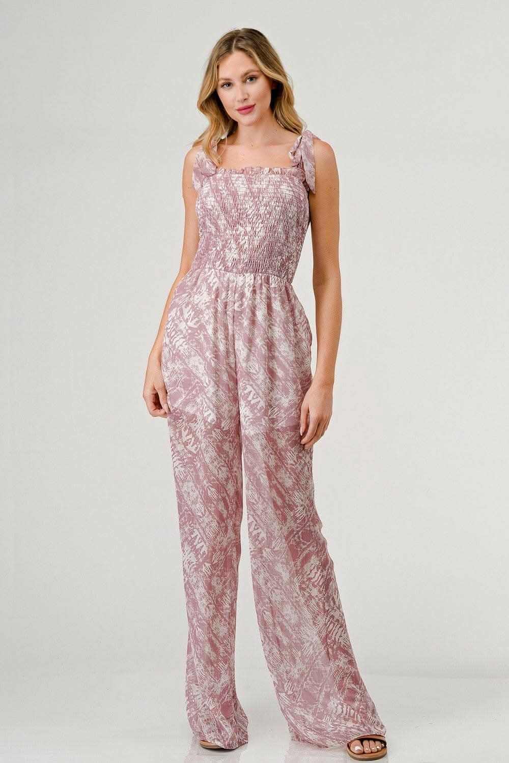Love Salve Printed Jumpsuit Women&amp;#39;s Wide Leg Tie Shoulder Comfy Romper