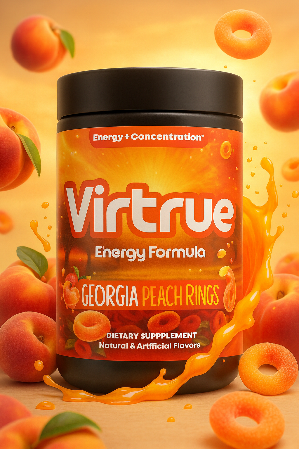 Georgia Peach Rings Pre-Workout Energy Powder + Focus Boost &amp;amp; Hydration | Sugar Free