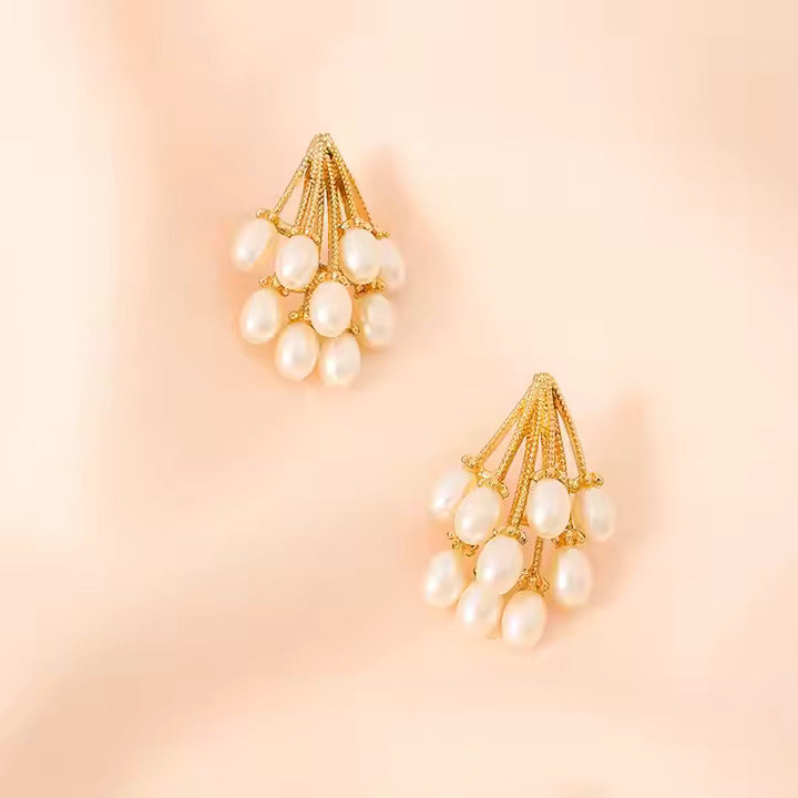 Elegant Gold &amp;amp; Pearl Cluster Earrings