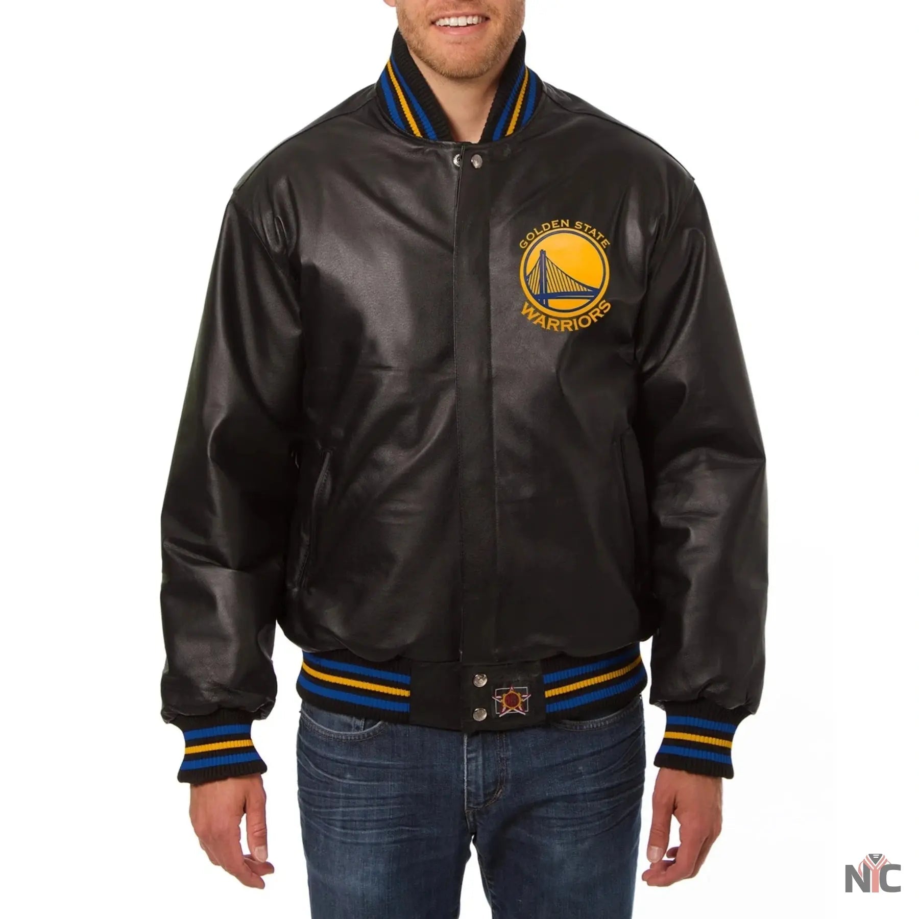 Golden State Warriors Black Leather Varsity Jacket