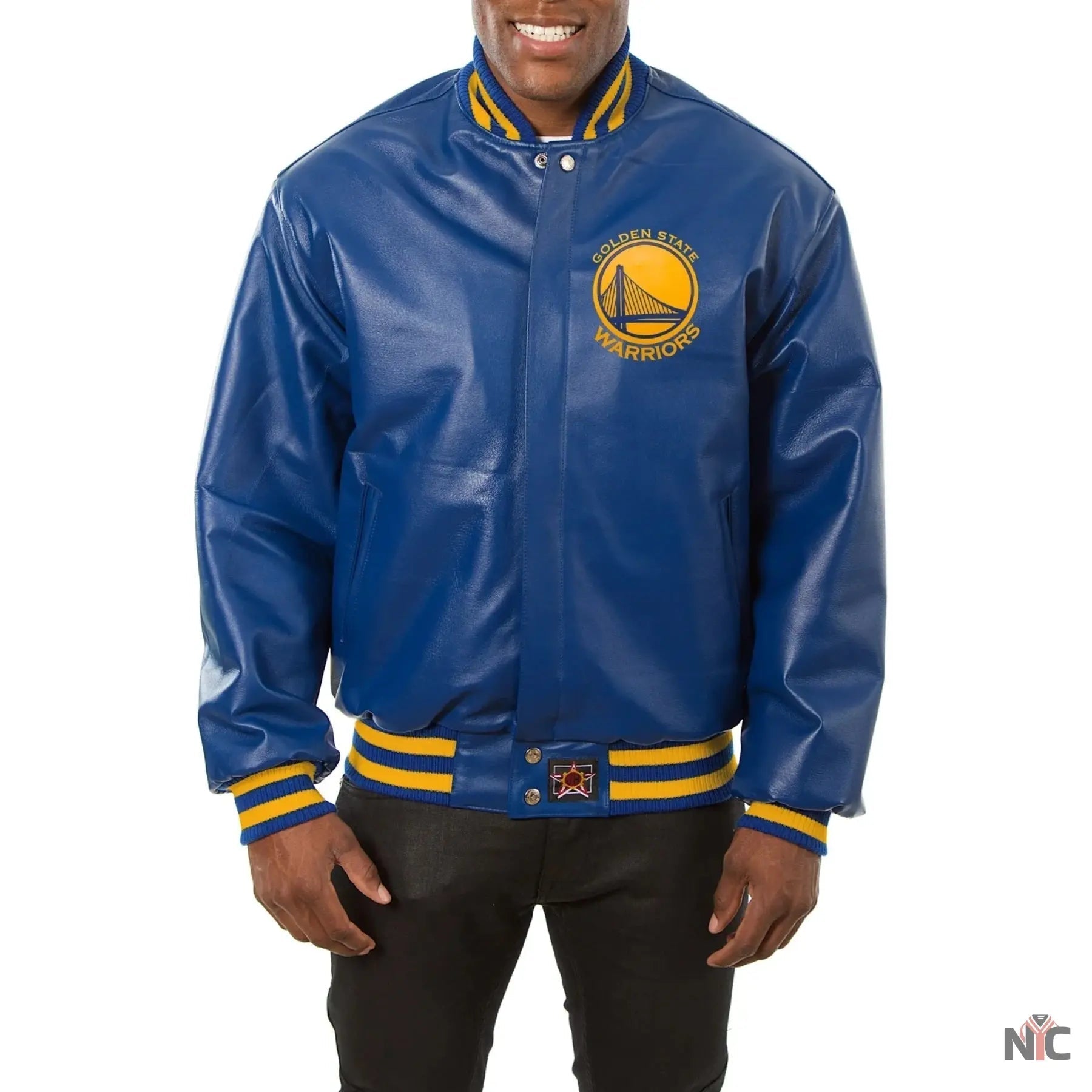 Golden State Warriors Blue Leather Varsity Jacket