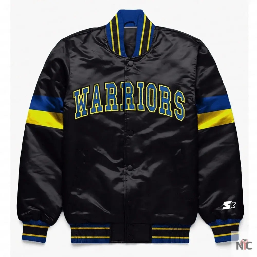 Golden State Warriors Home Game Black Varsity Satin Jacket