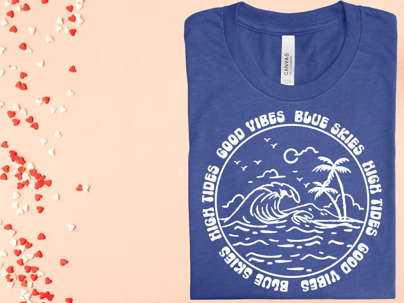 GOOD VIBES HIGH TIDES BLUE SKIES GRAPHIC TEE
