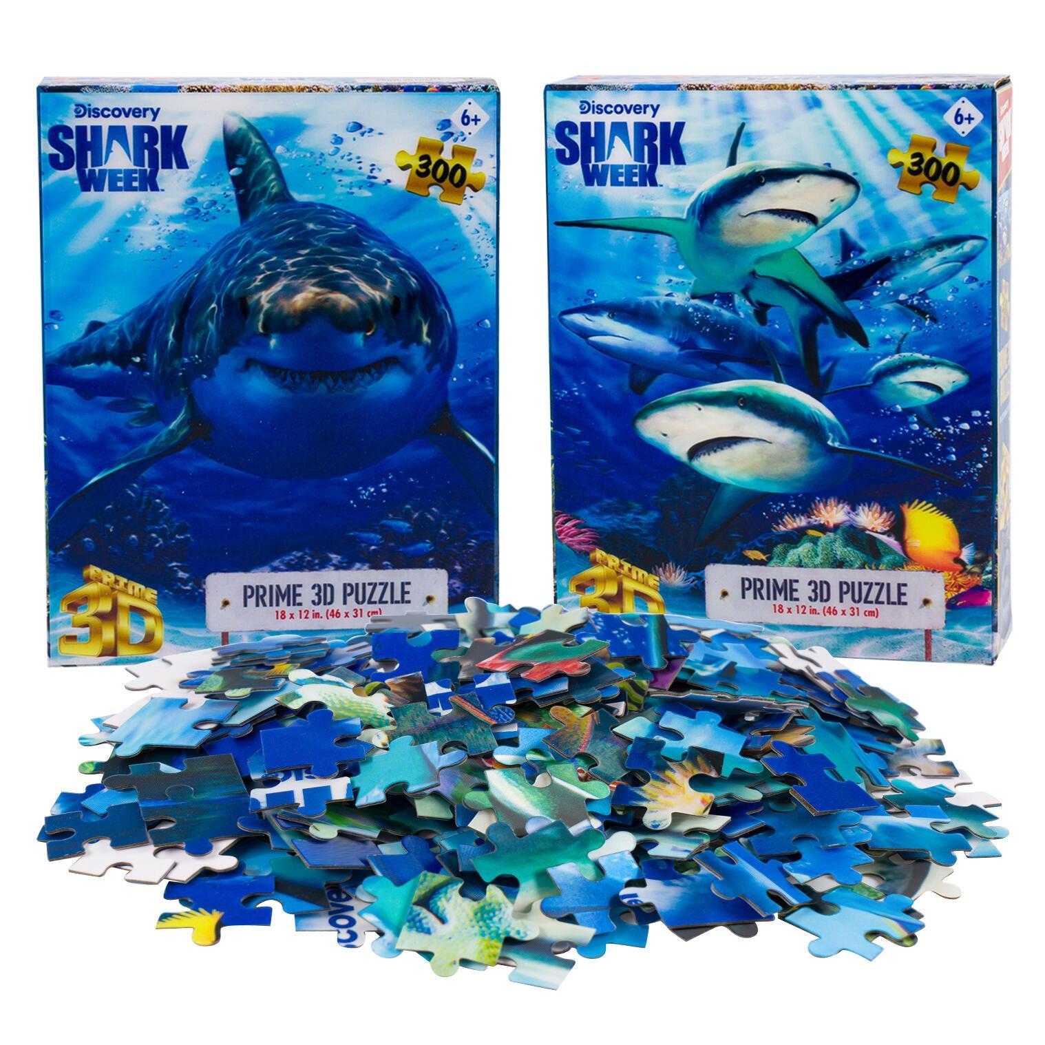 Great White &amp;amp; Shark Shiver Set of 2 300 Piece Lenticular Jigsaw Puzzles Prime 3D