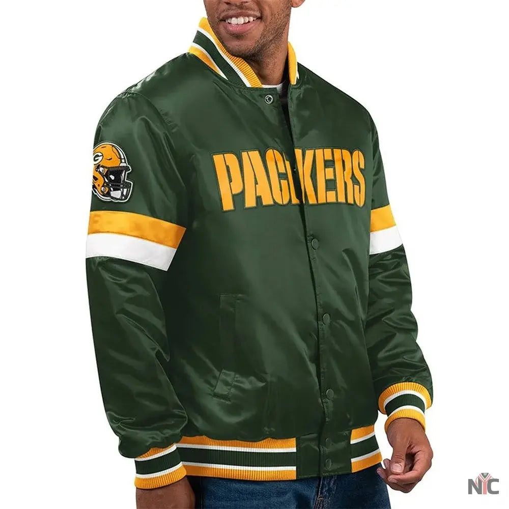 Green Bay Packers Home Game Green Satin Jacket
