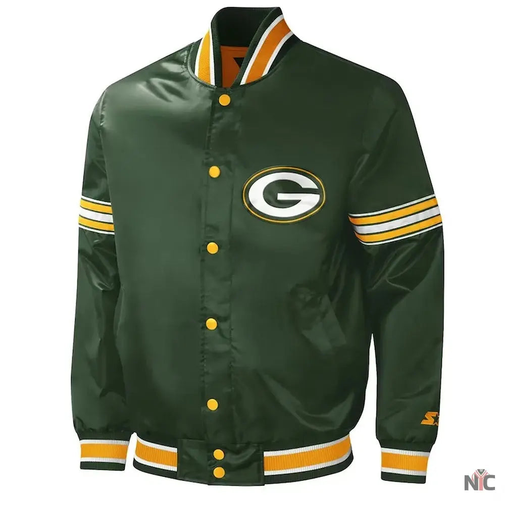 Green Bay Packers Midfield Varsity Green Satin Jacket