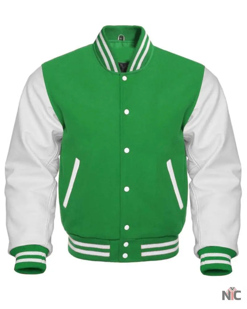 Green &amp;amp; White Varsity Jacket