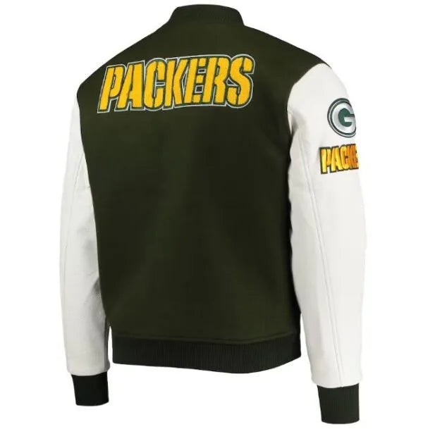 Green Bay Packers Black and White Varsity Jacket
