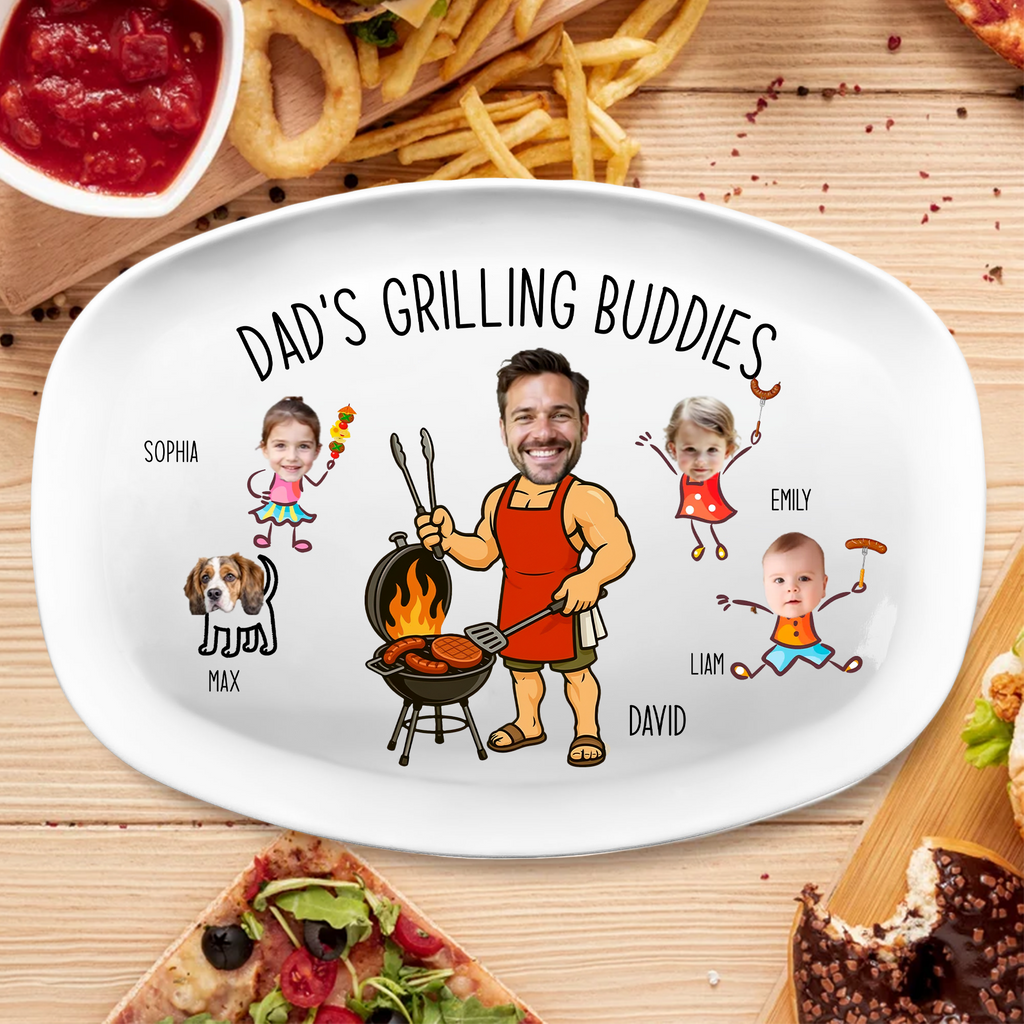 Custom Photo Dad’s Grilling Buddies - Personalized Grilling Platter - Father's Day Gifts for Dad, Husband, Papa, Grandpa, Daddy