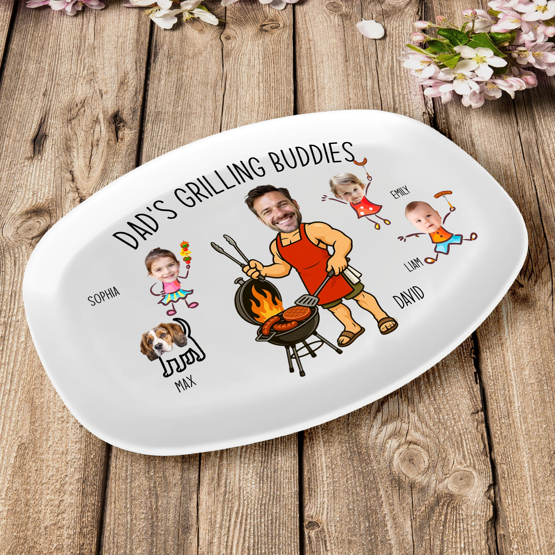 Custom Photo Dad’s Grilling Buddies - Personalized Grilling Platter - Father's Day Gifts for Dad, Husband, Papa, Grandpa, Daddy