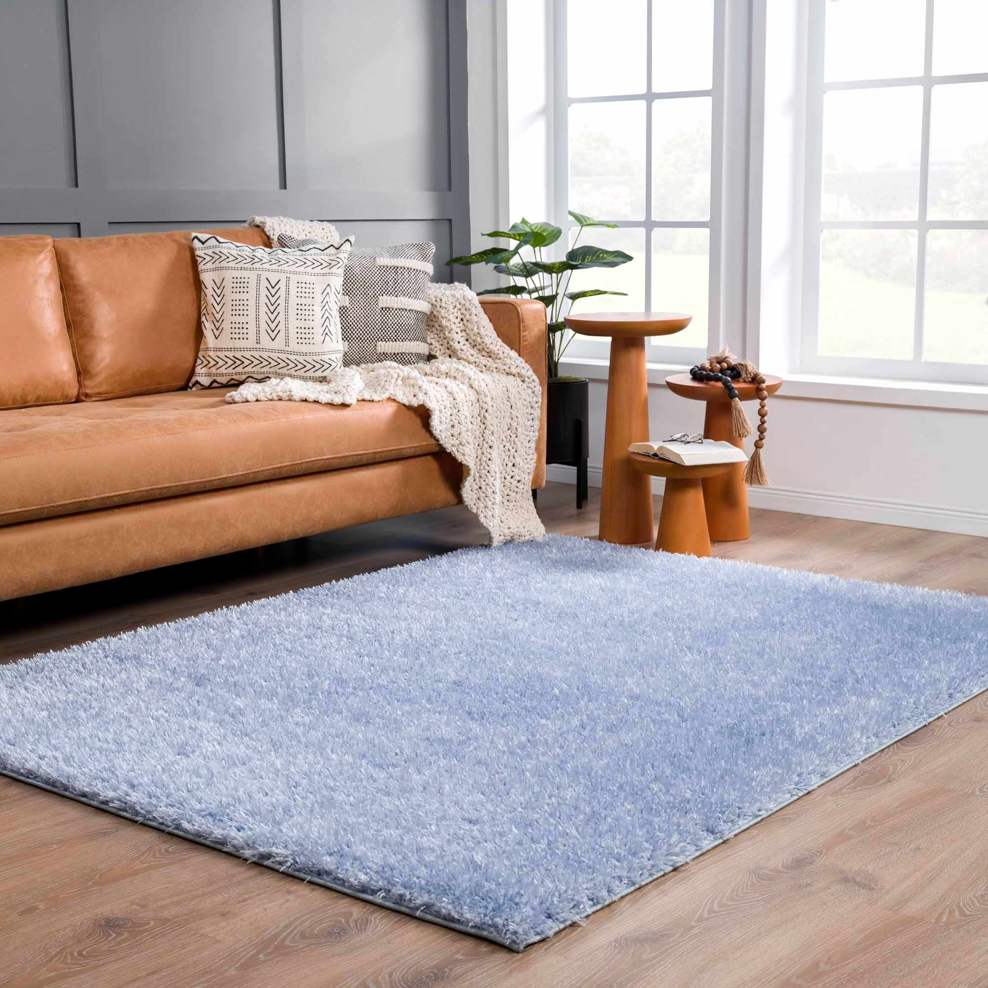 FAINA SOLID AQUA SHAG WASHABLE AREA RUG - CLEARANCE