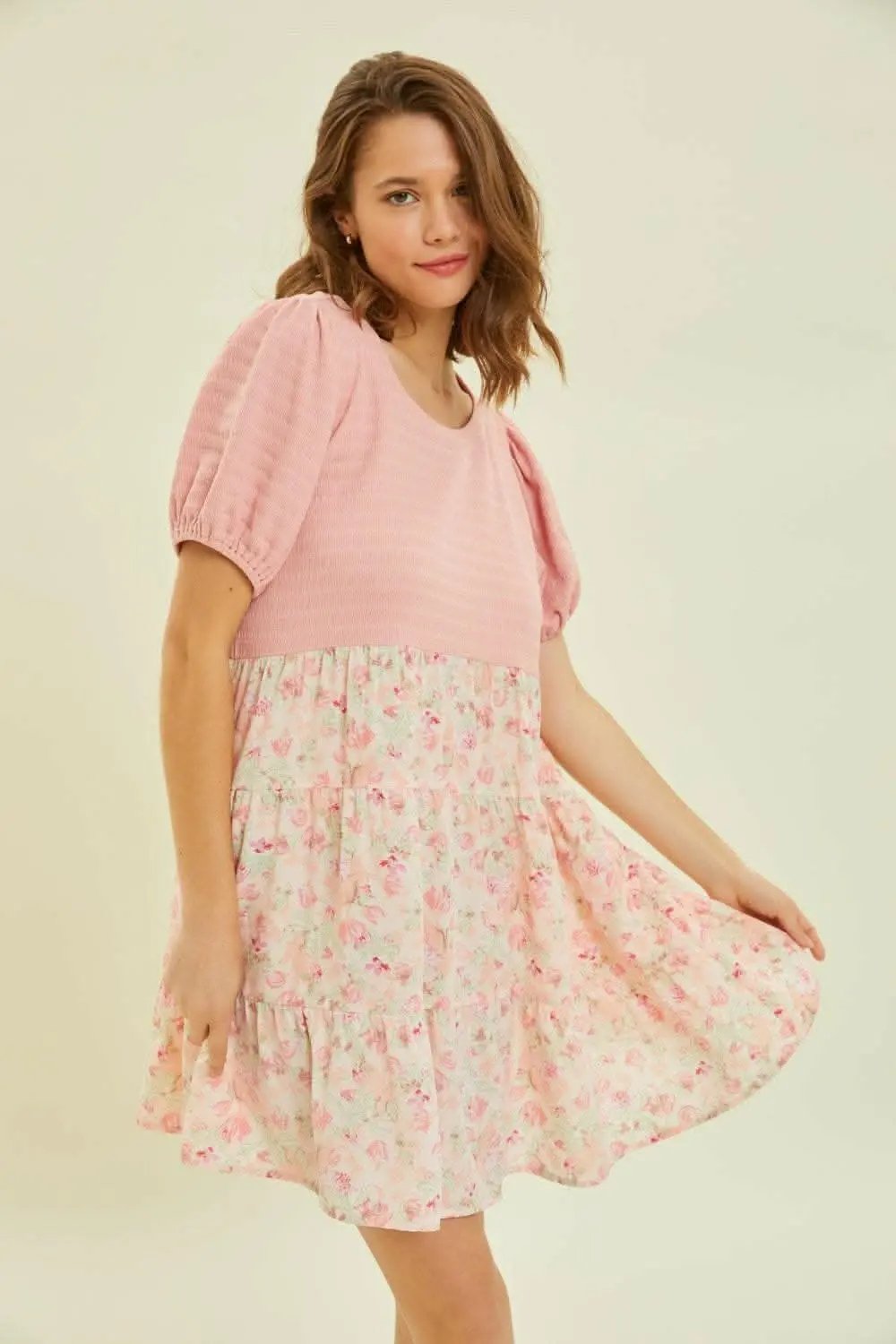 Trendsi HEYSON Full Size Round Neck Floral Ruffle Hem Mini