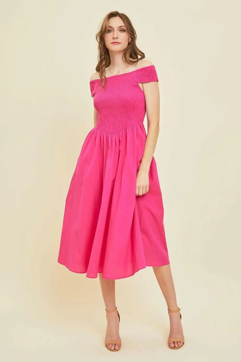 Trendsi HEYSON Off-Shoulder Smocked Midi Dress