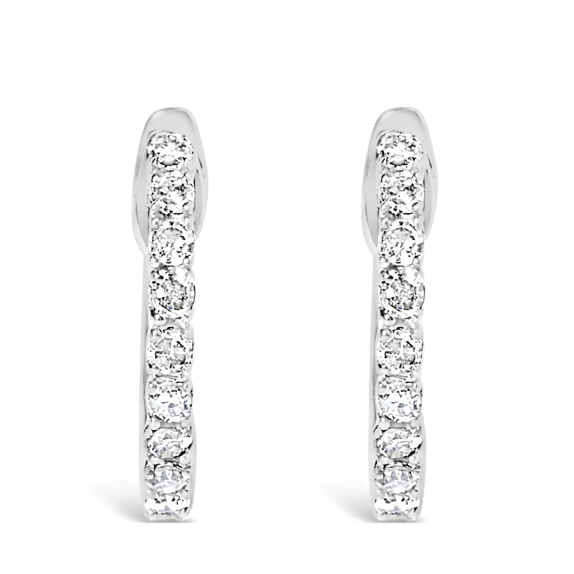Style Loft Collection .925 Sterling Silver 1/6 Ctw Diamond Petite Hoop Earrings (I-J Color, I2-I3 Clarity)
