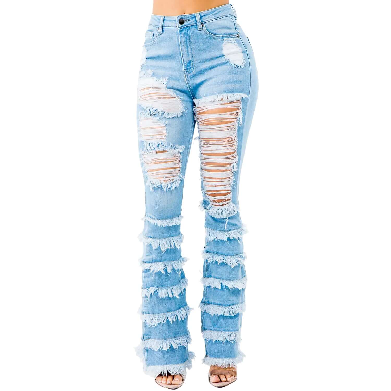 High Waist Layered Flare Jeans (33&amp;quot; inseam)