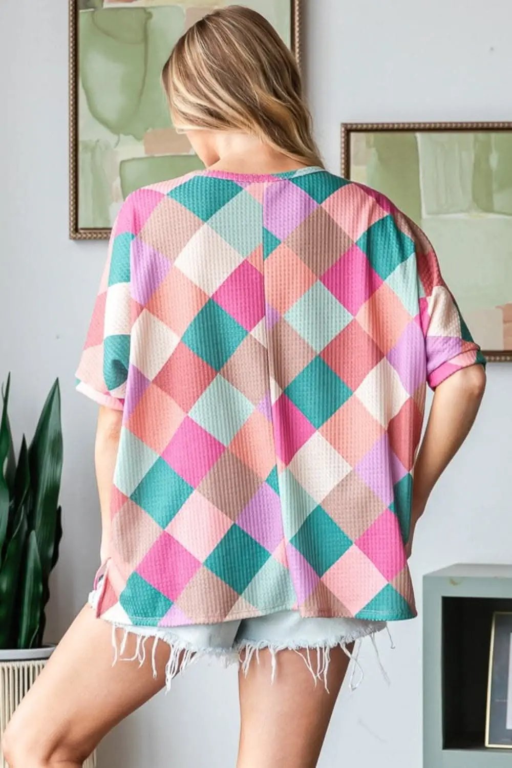 Argyle T-Shirt Women&#39;s Casual Top USA Shipped Soft &amp; Trendy