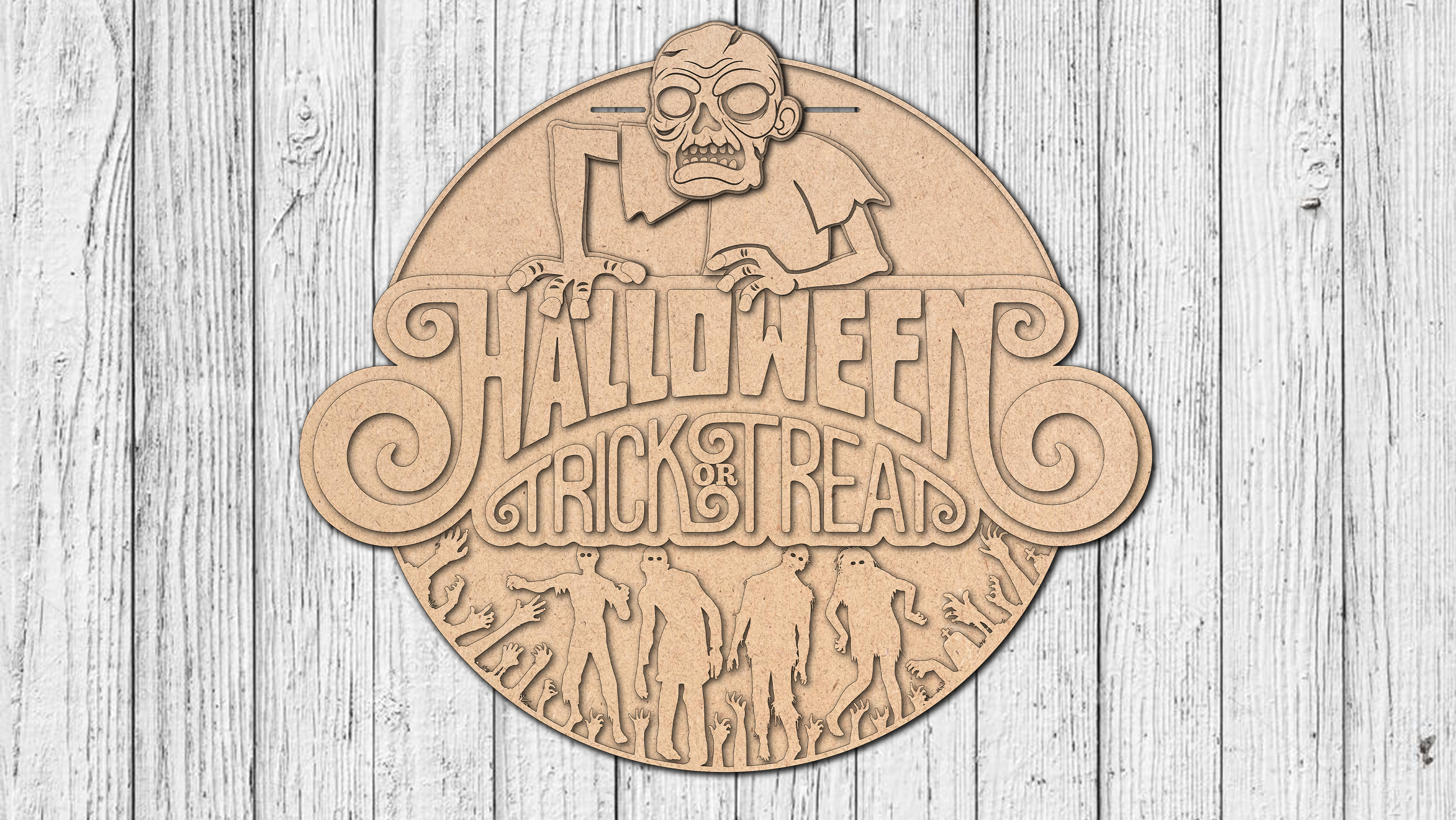 Halloween Trick Or Treat Zombie Door Hanger - DIY Unfinished Kit - Lvl 2