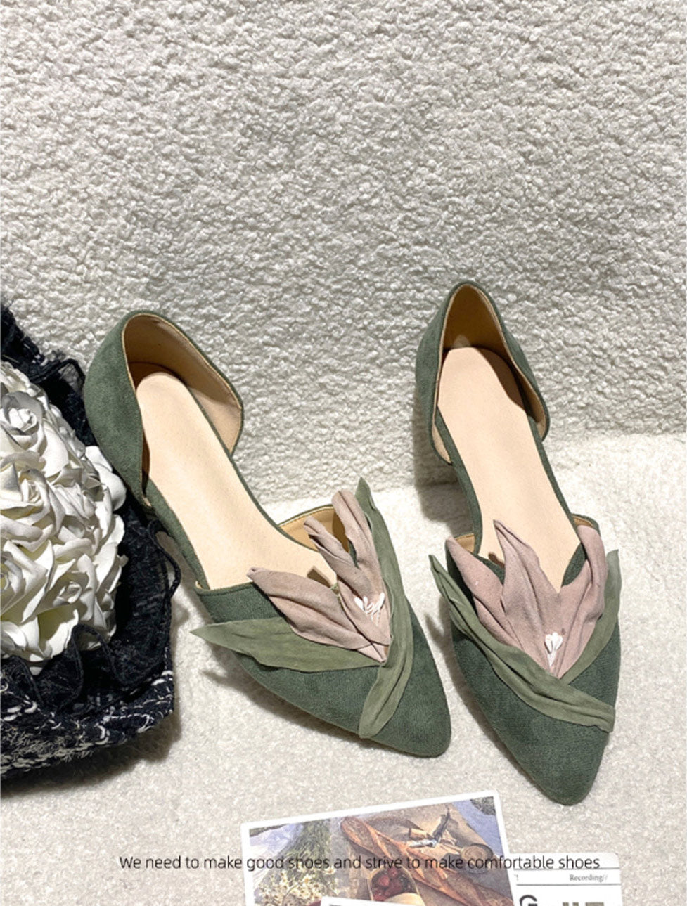 Handmade Pink Satins Flower Pointed Toe Flat Shoes | ZAKAPOP