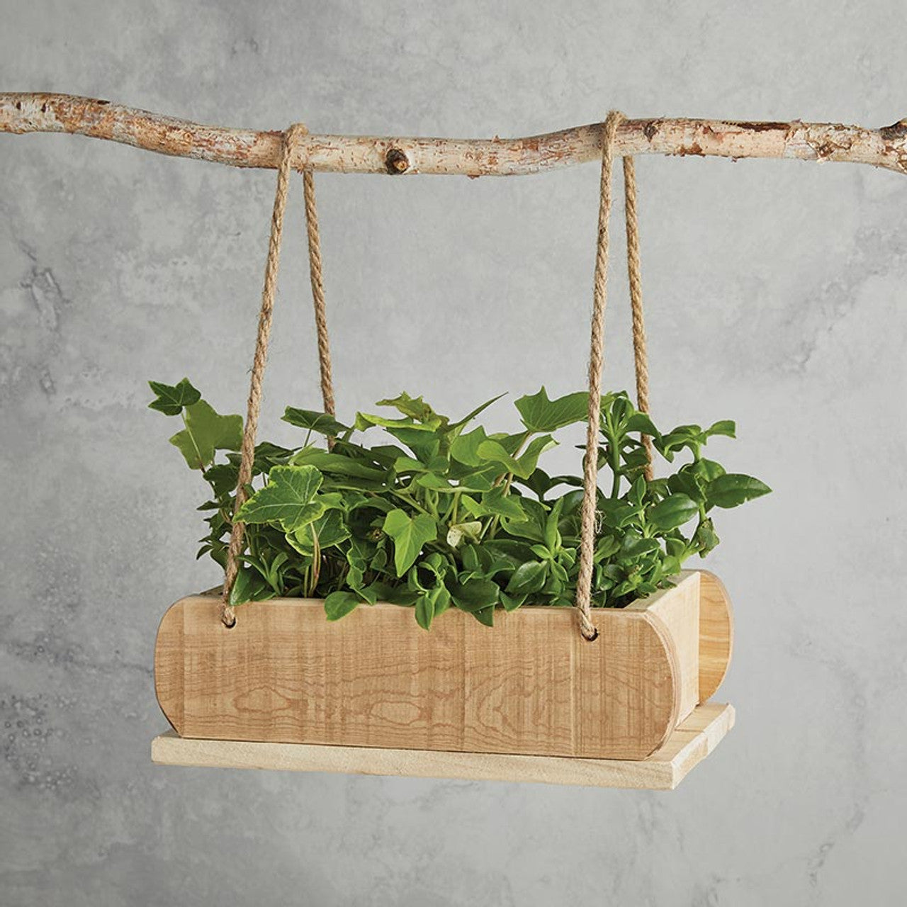 Hanging Wood Planter with Twine Rope Hanging Loops | 12&amp;quot;L x 7&amp;quot;W x 4&amp;quot;H