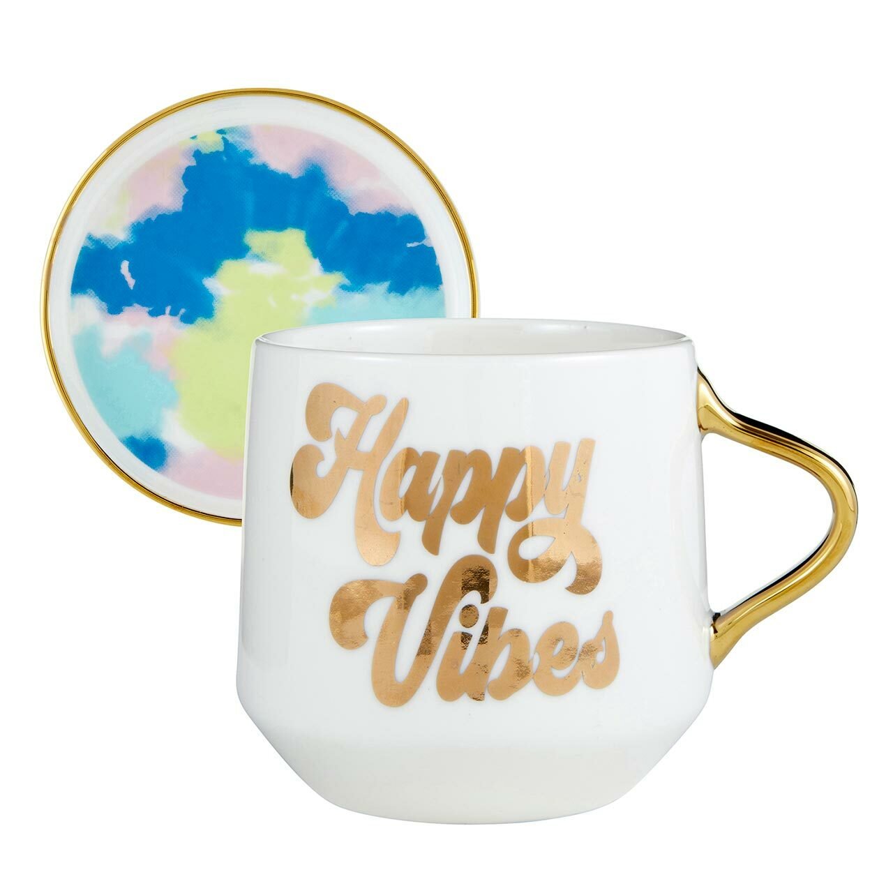 Happy Vibes Mug &amp;amp; Coaster Lid in Groovy Tie-Dye