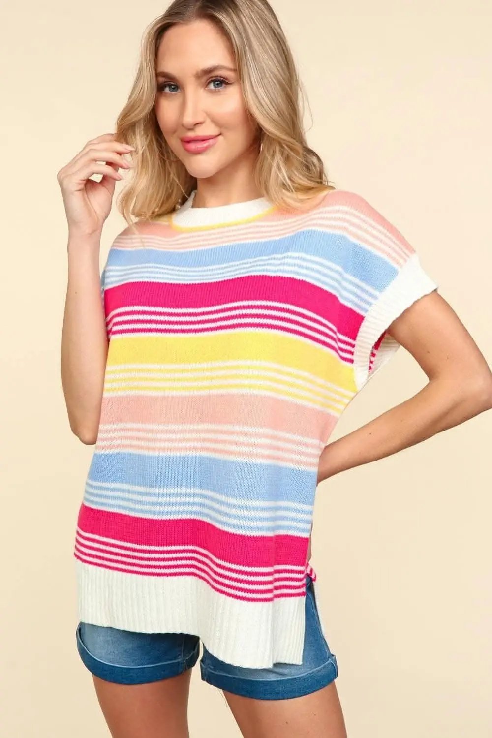 Trendsi Striped Knit Top Women&amp;#39;s Casual Side Slit Tee Soft &amp;amp; Stylish