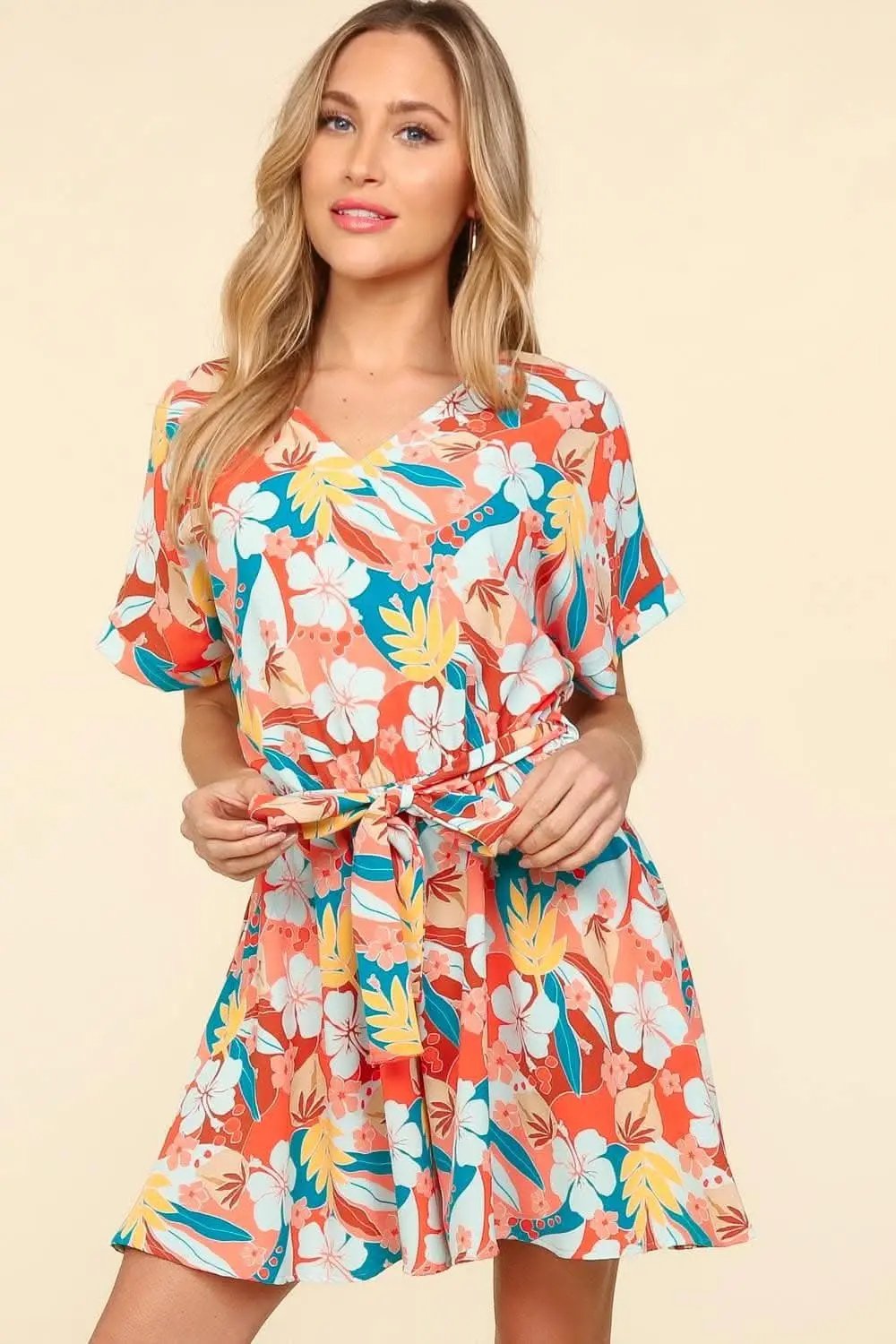 Trendsi Floral Romper Women&amp;#39;s Summer Casual Short Sleeve Tie-Waist Jumpsuit