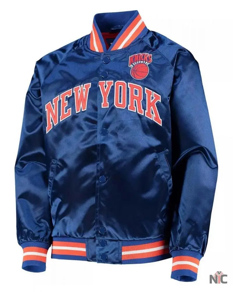 Hardwood Classics NY Knicks Blue Satin Jacket