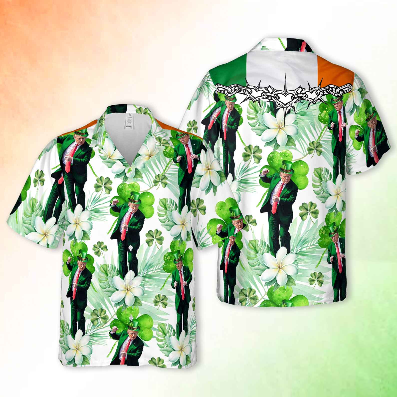Trump Funny Dancing Irish Flag Hawaiian Shirt| St. Patrick&amp;#39;s Day 3D Shirt | Trump Hawaiian Shirt 681908- GOP