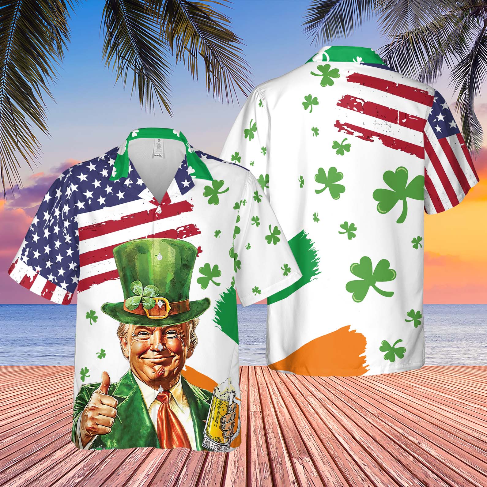 Trump St. Patrick&amp;#39;s Day Hawaiian Shirt| St. Patrick&amp;#39;s Day 3D Shirt |  Irish Flag Hawaiian Shirt 681930- GOP