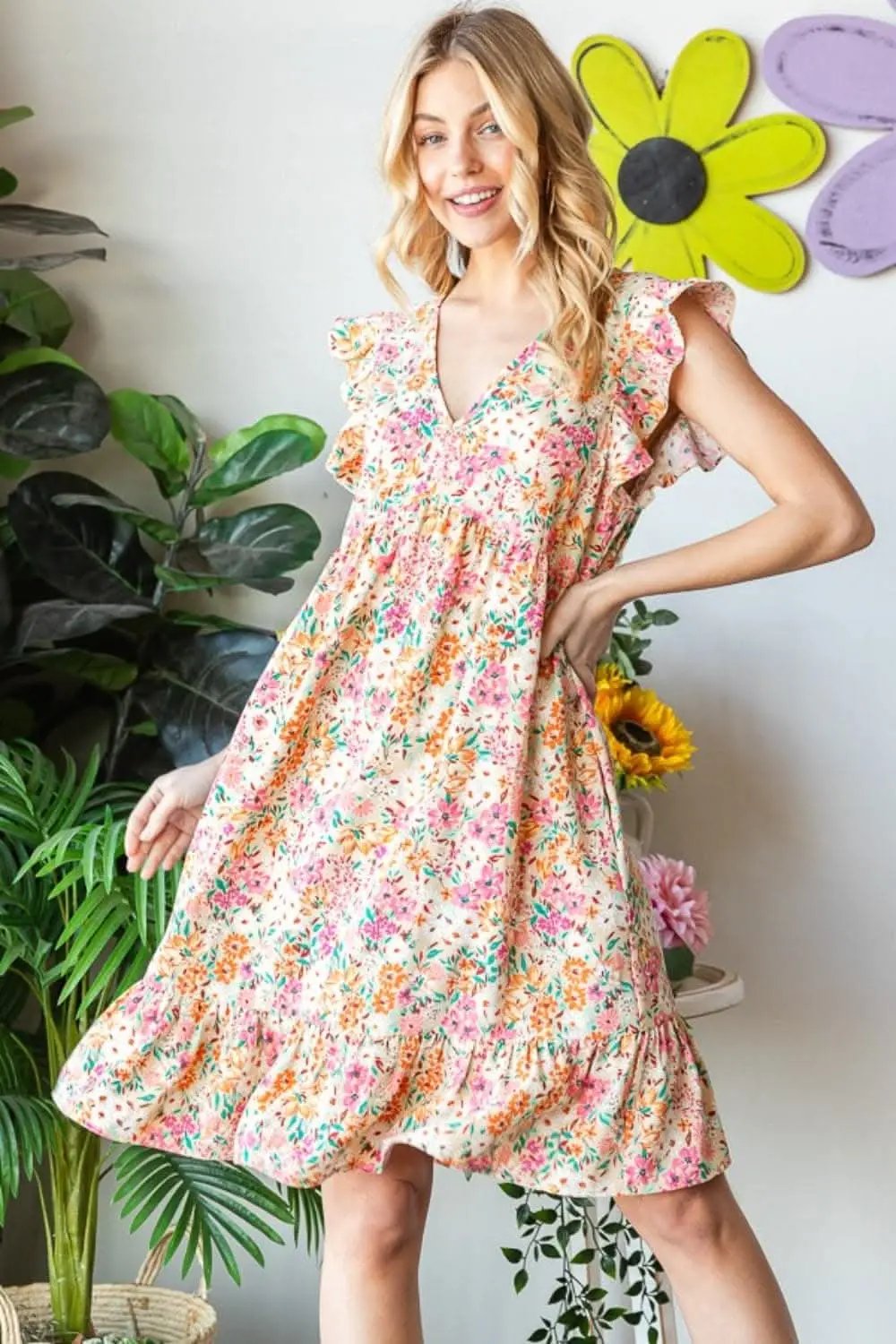 Heimish Floral Dress Women&amp;#39;s V-Neck Ruffle Casual Summer Dress - Elegant Style