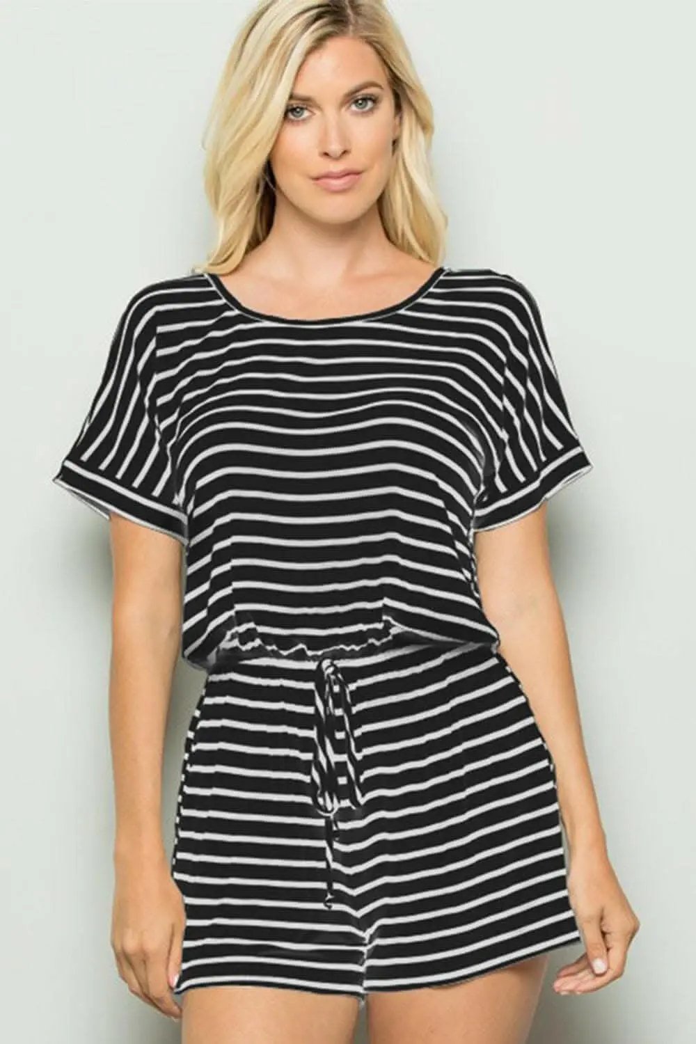 usa - Heimish Full Size Striped Round Neck Short Sleeve Romper