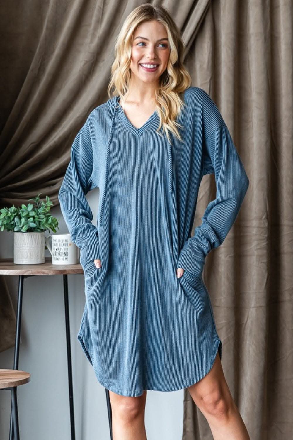 Heimish Ribbed Long Sleeve Hooded Dress for Every