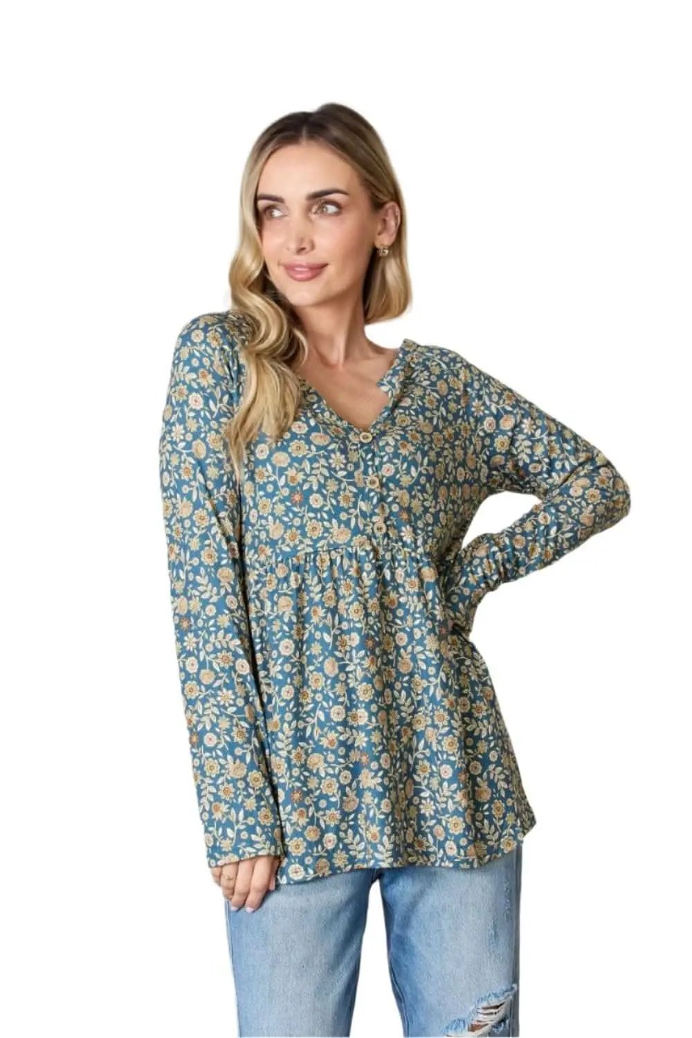 Heimish floral half-button blouse