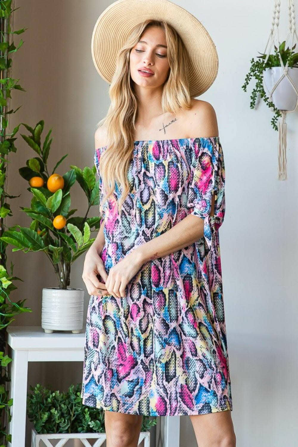 just arrived - Heimish off-shoulder snake mini dress