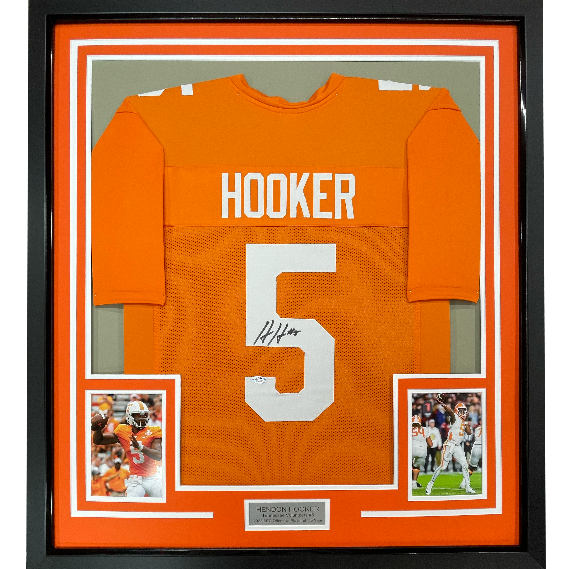 Framed Autographed/Signed Hendon Hooker 35x39 Tennessee Orange College Football Jersey PSA/DNA COA