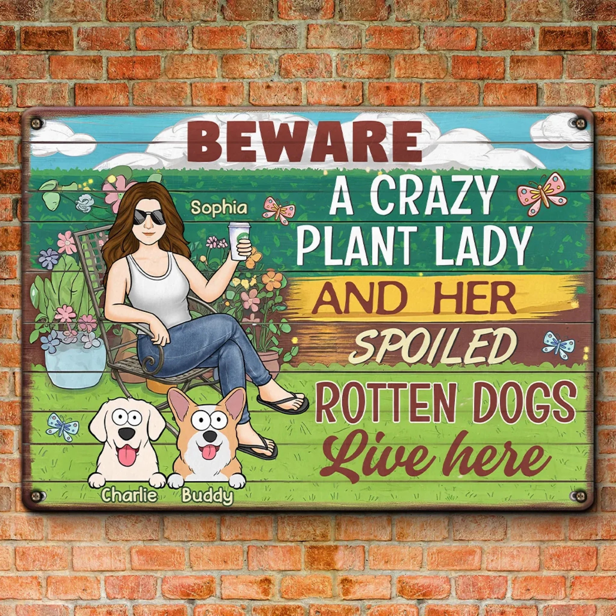 Here Lives A Plant Lover And Her Precious Little Dog/Cat - Personalized Metal Sign - Gift for Dog/Cat Lovers, Pet Lovers, Plant Lovers