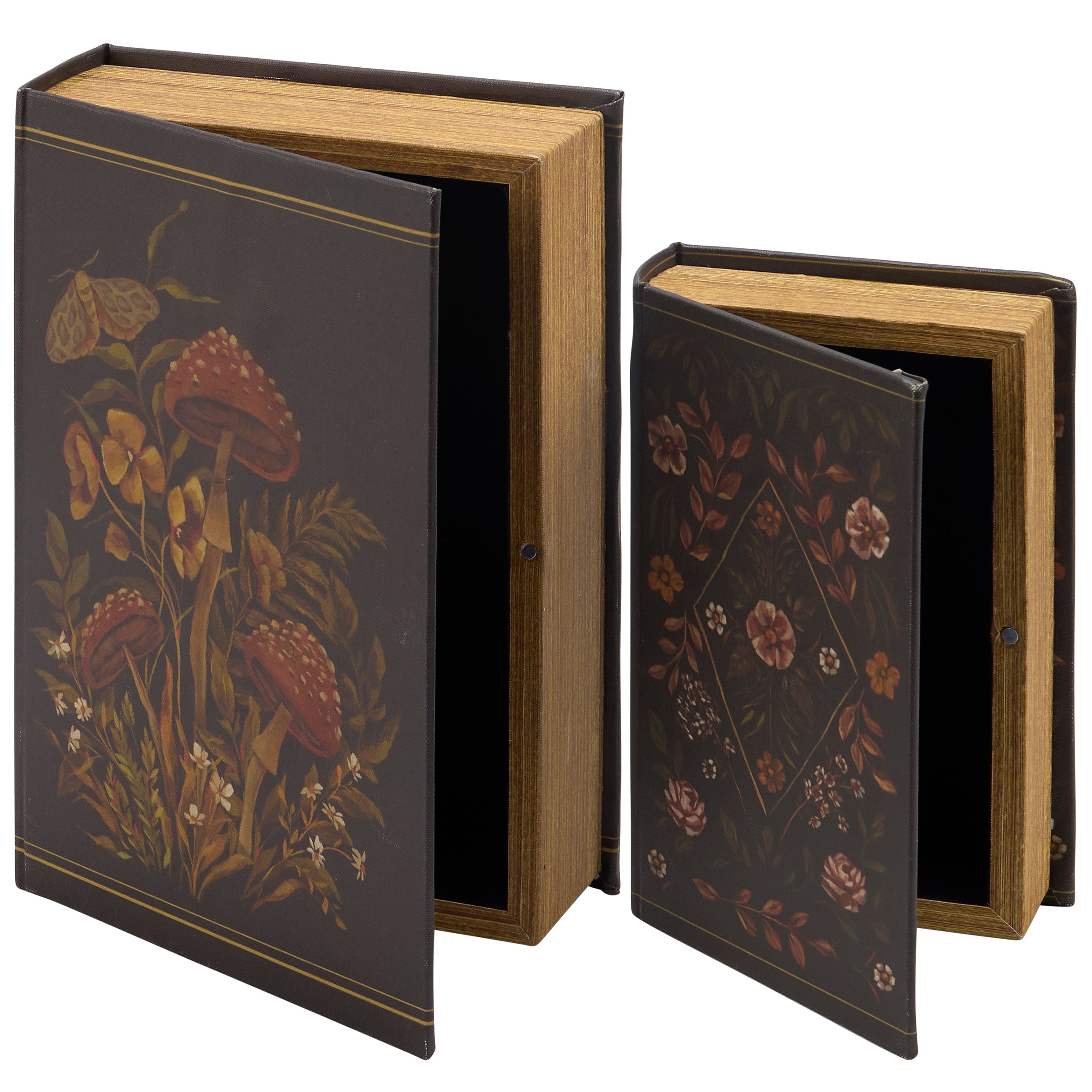Hidden Garden Book Box Set of 2 | Decorative Vintage Book Mushrooms &amp;amp; Florals Design Storage Organizer