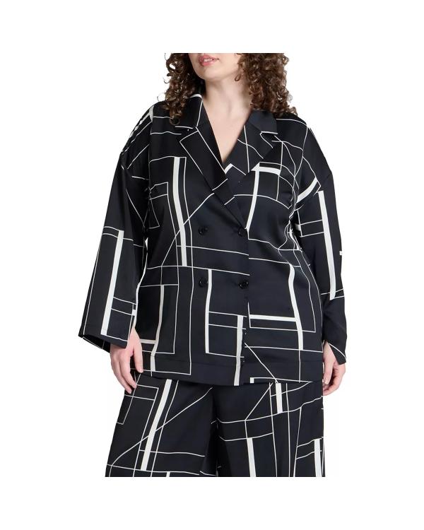 Hitmakers S01 Trey Campbell Geometric Lines Print Blazer