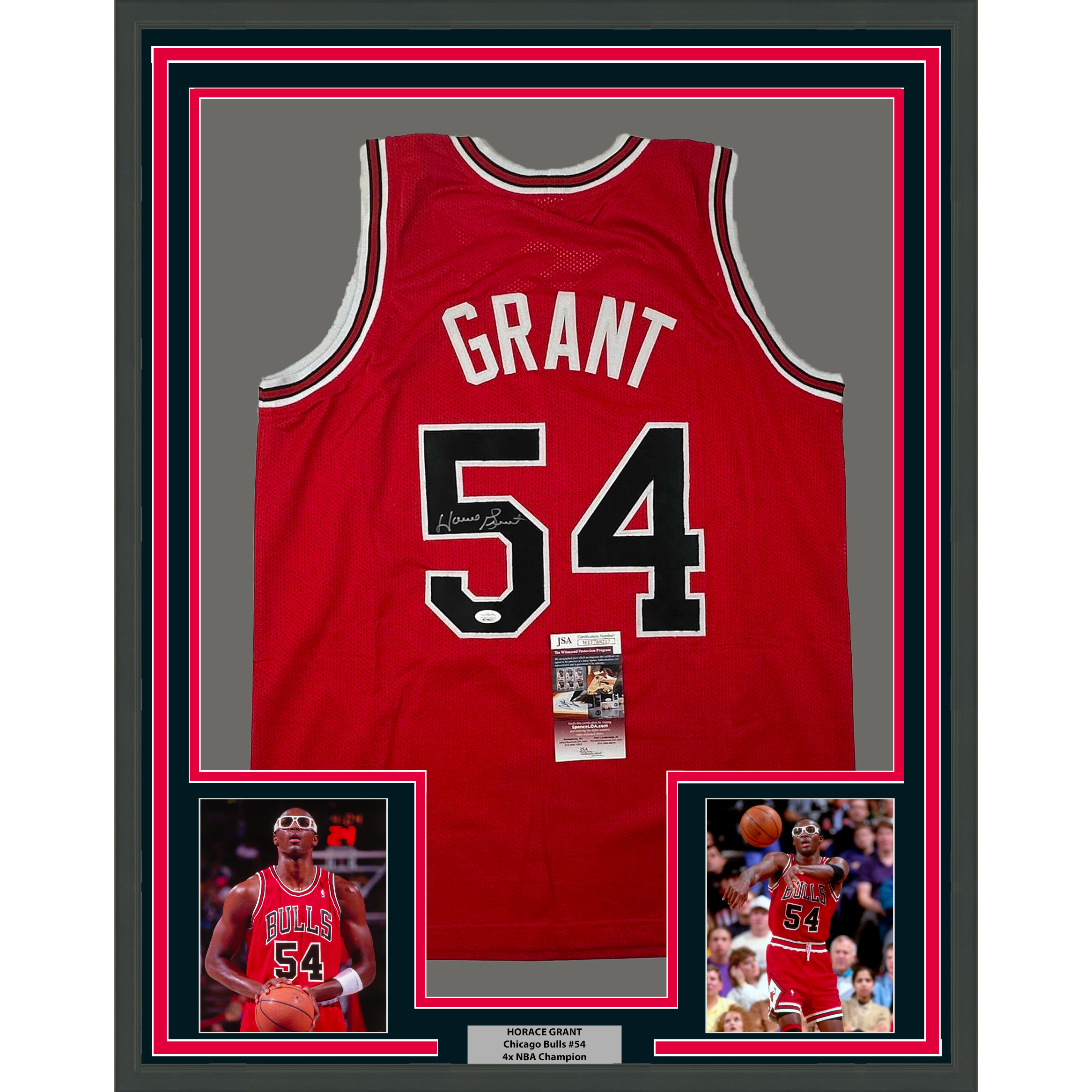 Framed Autographed/Signed Horace Grant 35x39 Chicago Red Basketball Jersey JSA COA