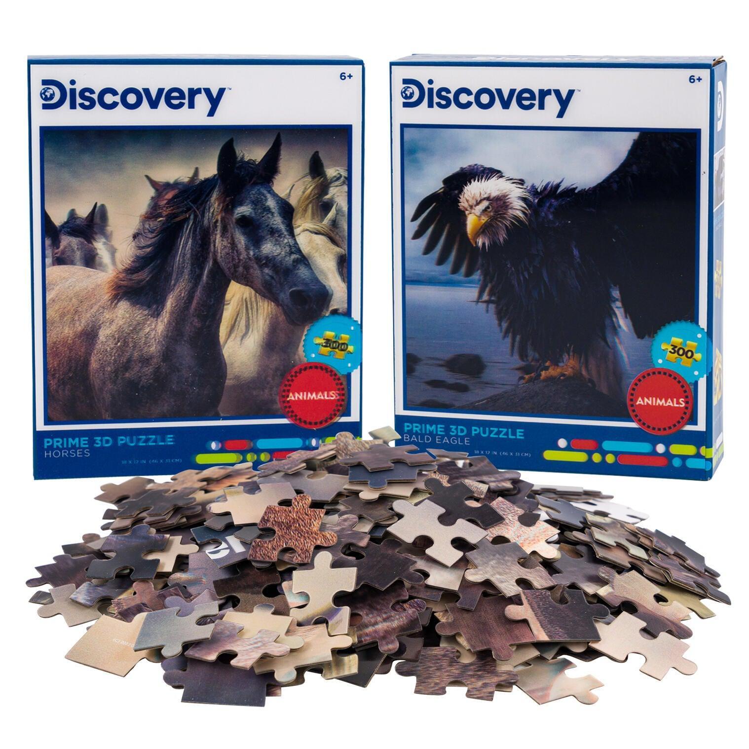 Horses &amp;amp; Bald Eagle Set of 2 300 Piece Lenticular Jigsaw Puzzles Prime 3D