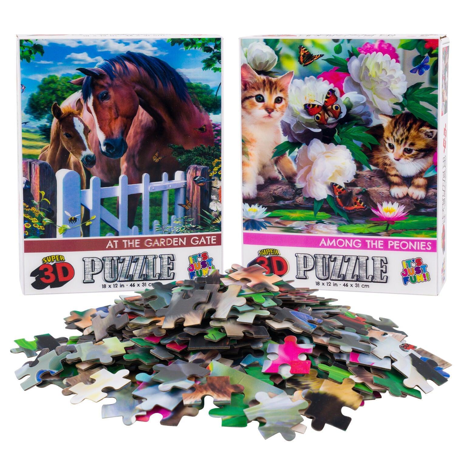 Horses &amp;amp; Kittens Set of 2 300 Piece Lenticular Jigsaw Puzzles Prime 3D