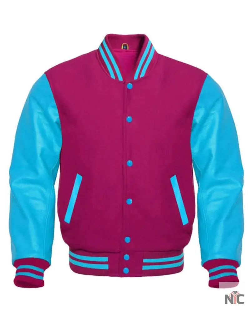 Hot Pink And Sky Blue Varsity Jacket