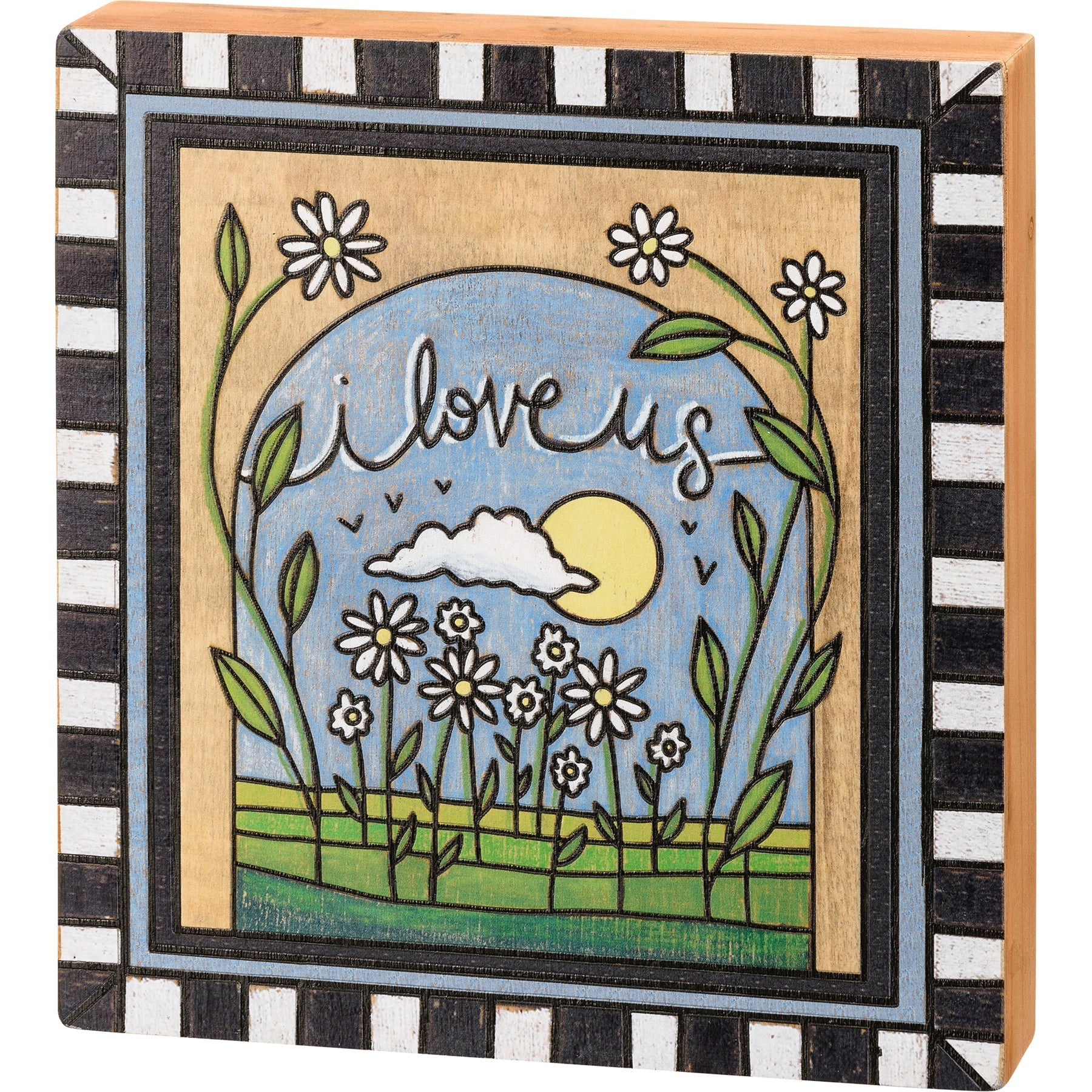 I Love Us Wooden Box Sign | Daisy Flowers Woodburned Designs Display | 8.50&amp;quot; x 9.25&amp;quot;