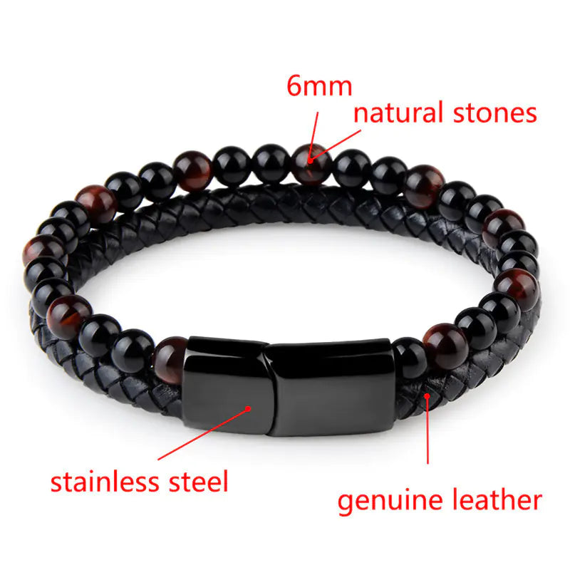 Style Loft Collection Natural Agate Stone Braided Leather Bracelet