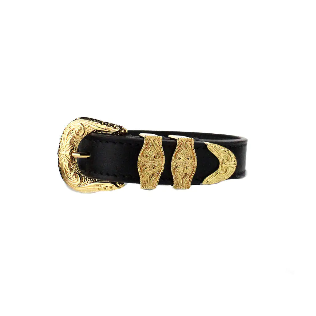 Style Loft Collection x Versace Medusa Western Black Leather Gold Brass Buckle Bracelet
